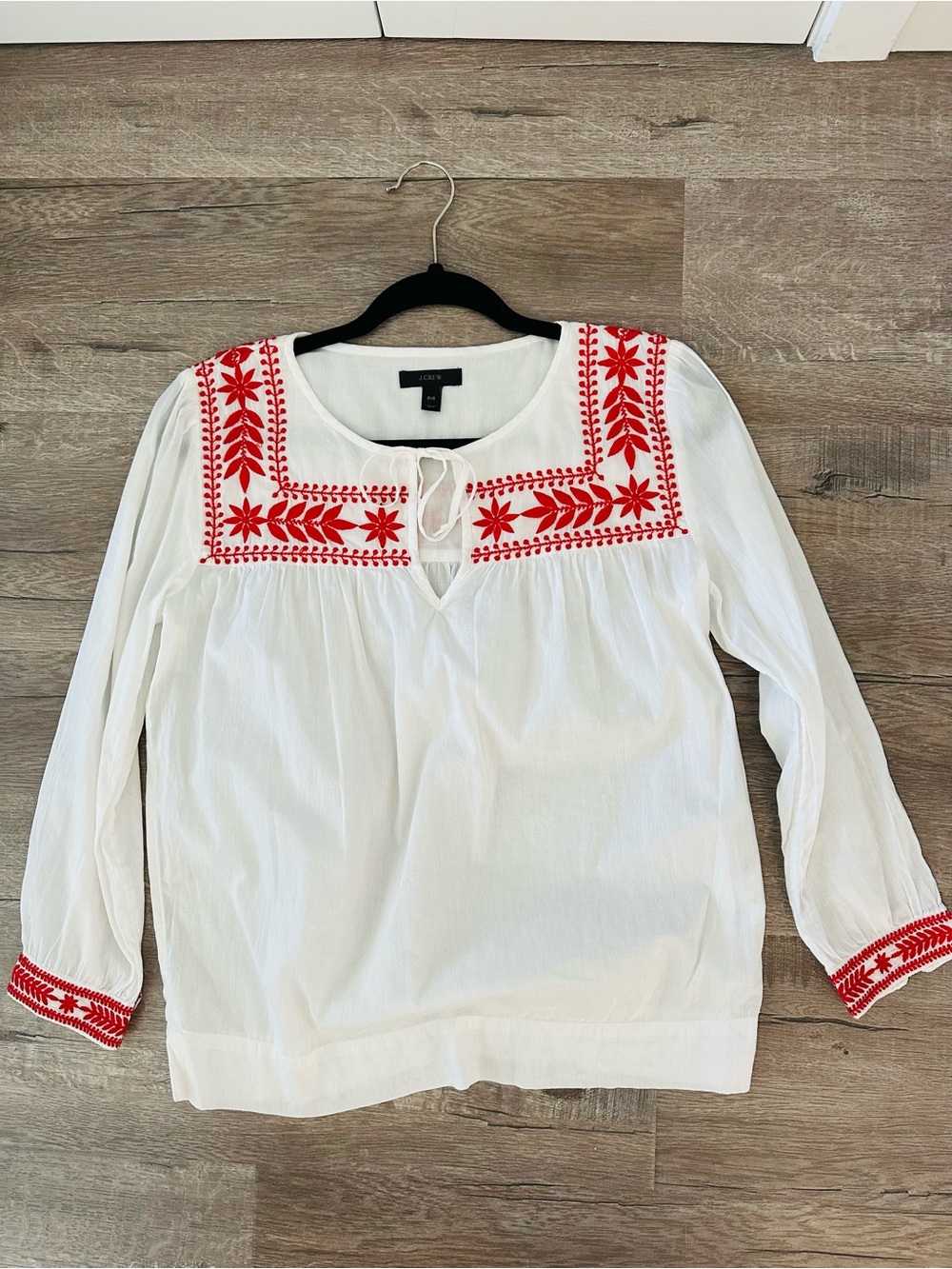 J.Crew Embroidered Cotton Peasant Blouse